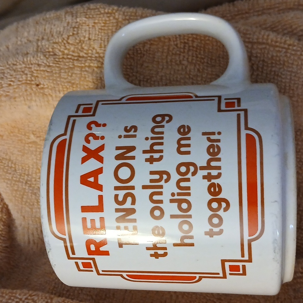 RELAX?? TENSION Is The Only Thing Holding Me Together Cup Korea Vintage Red Whit